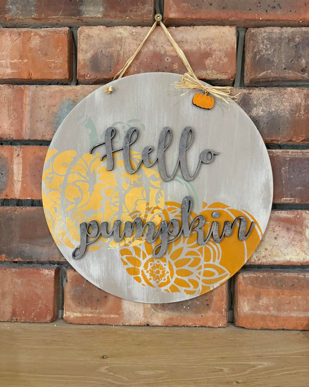 Autumnal Rustic 'Hello Pumpkin' hanging plaque